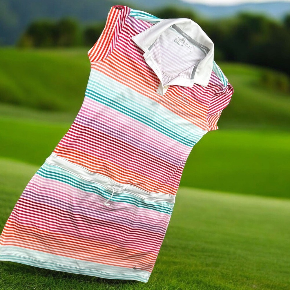 Nike Dress Women L Golf Tour Performance Dri Fit Striped Polo Skort 585738-100